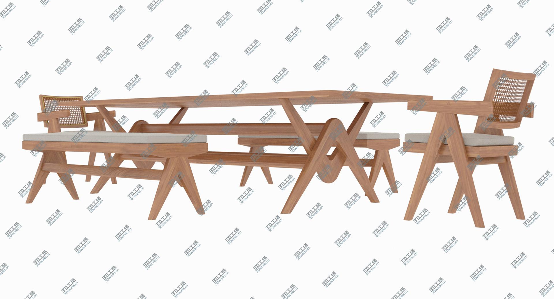 images/goods_img/202105073/3D Cassina Jeanneret Capitol Complex Table with Office Chair and Wooden Civil Bench with Cushions Set model/3.jpg
